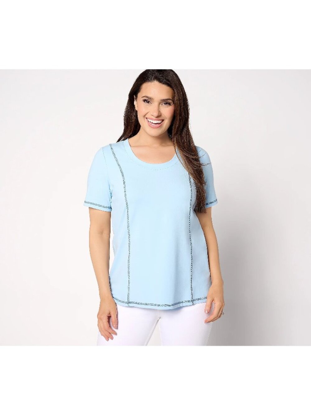 Sport Savvy Contrast Stitch Short Sleeve Scoop Neck Top Size 2X Clear Sky NEW